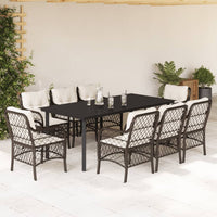 Set da Pranzo da Giardino 9pz con Cuscini Marrone in Polyrattan 3212123