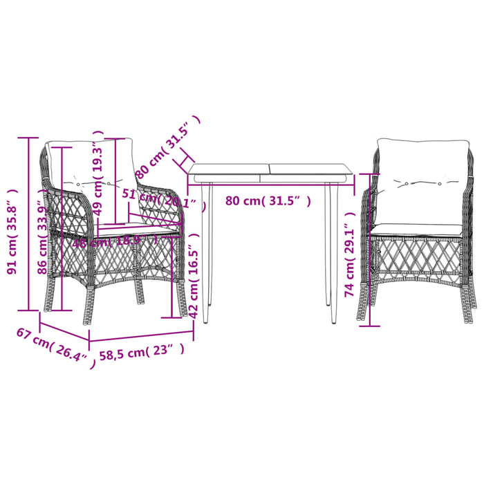 Set da Bistrò 3 pz con Cuscini Grigio in Polyrattan 3212124