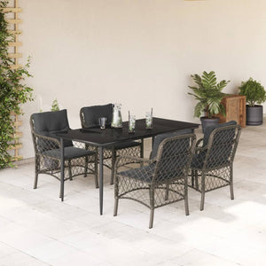 Set da Pranzo da Giardino 5 pz con Cuscini in Polyrattan Grigiocod mxl 111211