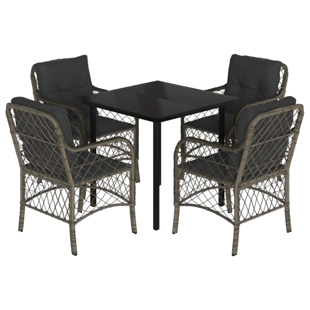 Set da Pranzo da Giardino 5 pz con Cuscini in Polyrattan Grigiocod mxl 92157