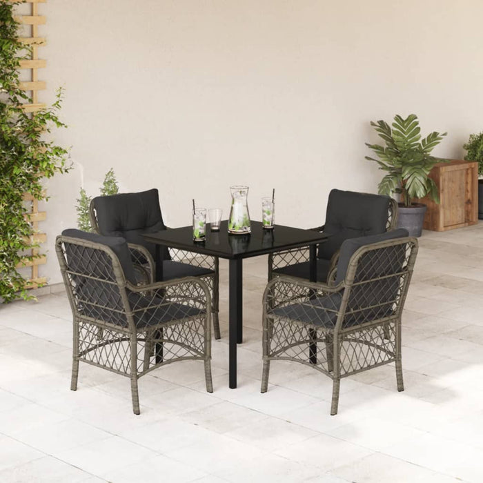 Set da Pranzo da Giardino 5 pz con Cuscini in Polyrattan Grigiocod mxl 92157