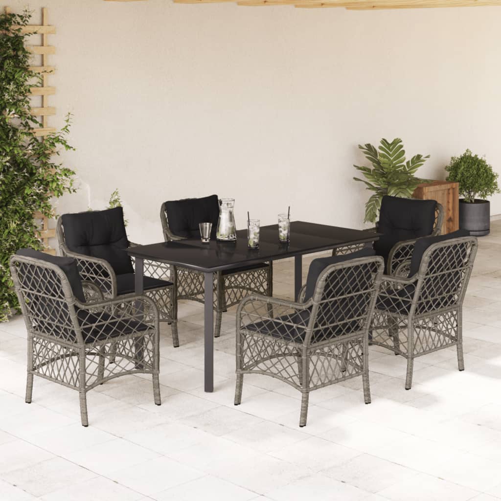 Set da Pranzo da Giardino 7 pz con Cuscini in Polyrattan Grigio 3212135