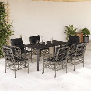 Set da Pranzo da Giardino 7 pz con Cuscini in Polyrattan Grigio 3212135