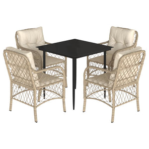 Set da Pranzo da Giardino 5 pz con Cuscini Beige in Polyrattancod mxl 87202