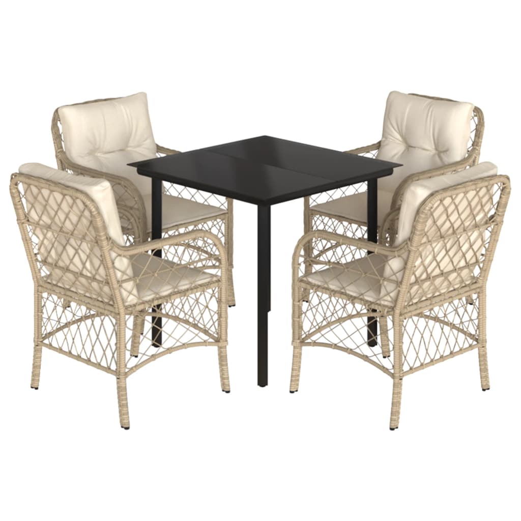 Set da Pranzo da Giardino 5 pz con Cuscini Beige in Polyrattan 3212146