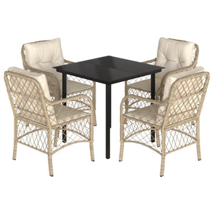 Set da Pranzo da Giardino 5 pz con Cuscini Beige in Polyrattan 3212146