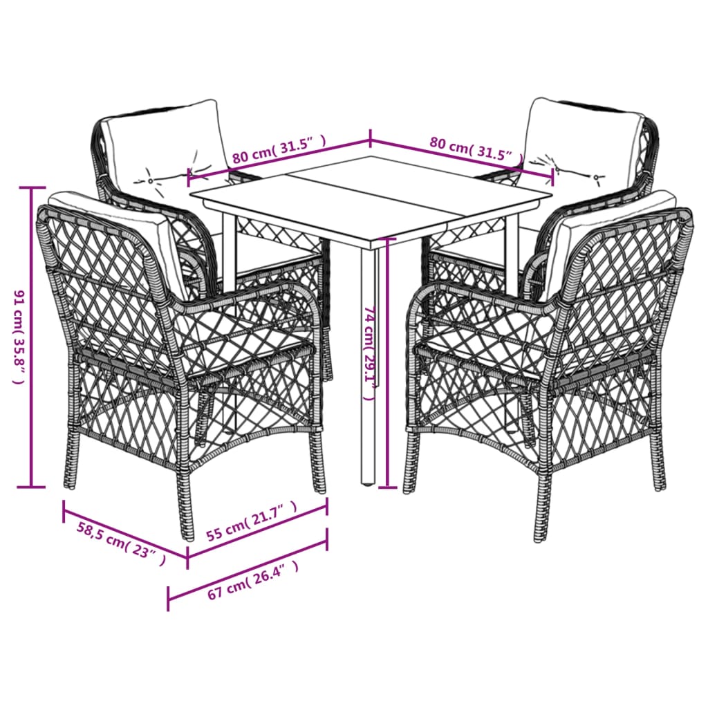 Set da Pranzo da Giardino 5 pz con Cuscini Beige in Polyrattan 3212146