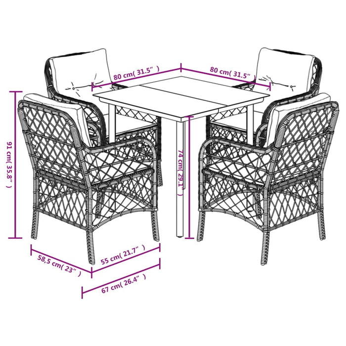 Set da Pranzo da Giardino 5 pz con Cuscini Beige in Polyrattan 3212146