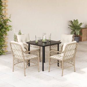 Set da Pranzo da Giardino 5 pz con Cuscini Beige in Polyrattan 3212146