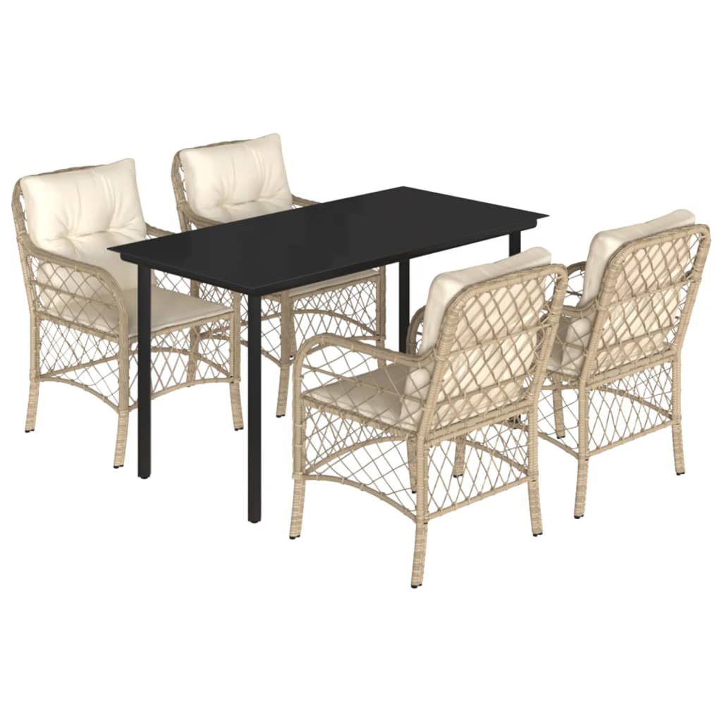 Set da Pranzo da Giardino 5 pz con Cuscini Beige in Polyrattan 3212147