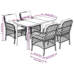 Set da Pranzo da Giardino 5 pz con Cuscini Beige in Polyrattan 3212147