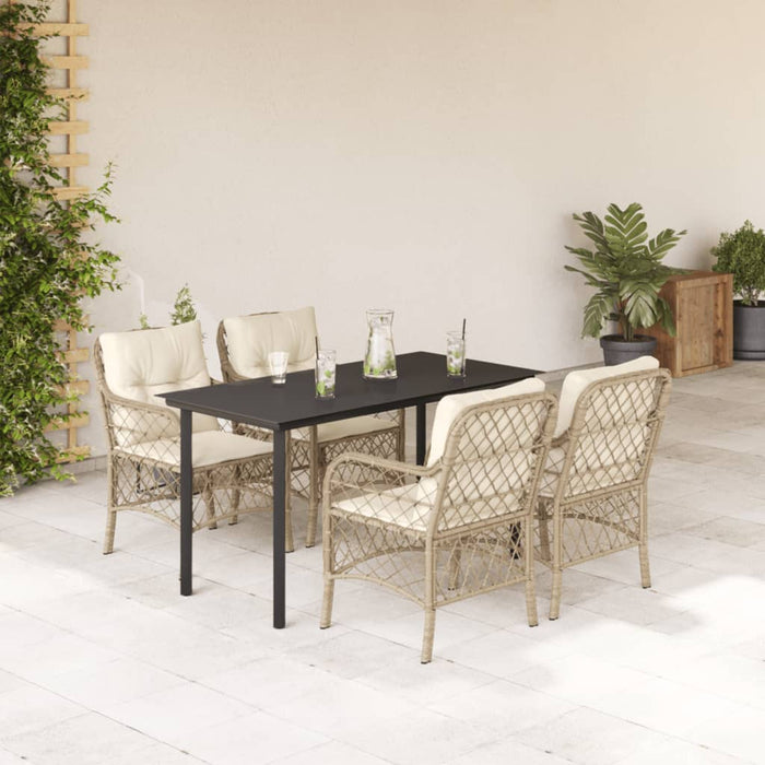 Set da Pranzo da Giardino 5 pz con Cuscini Beige in Polyrattan 3212147