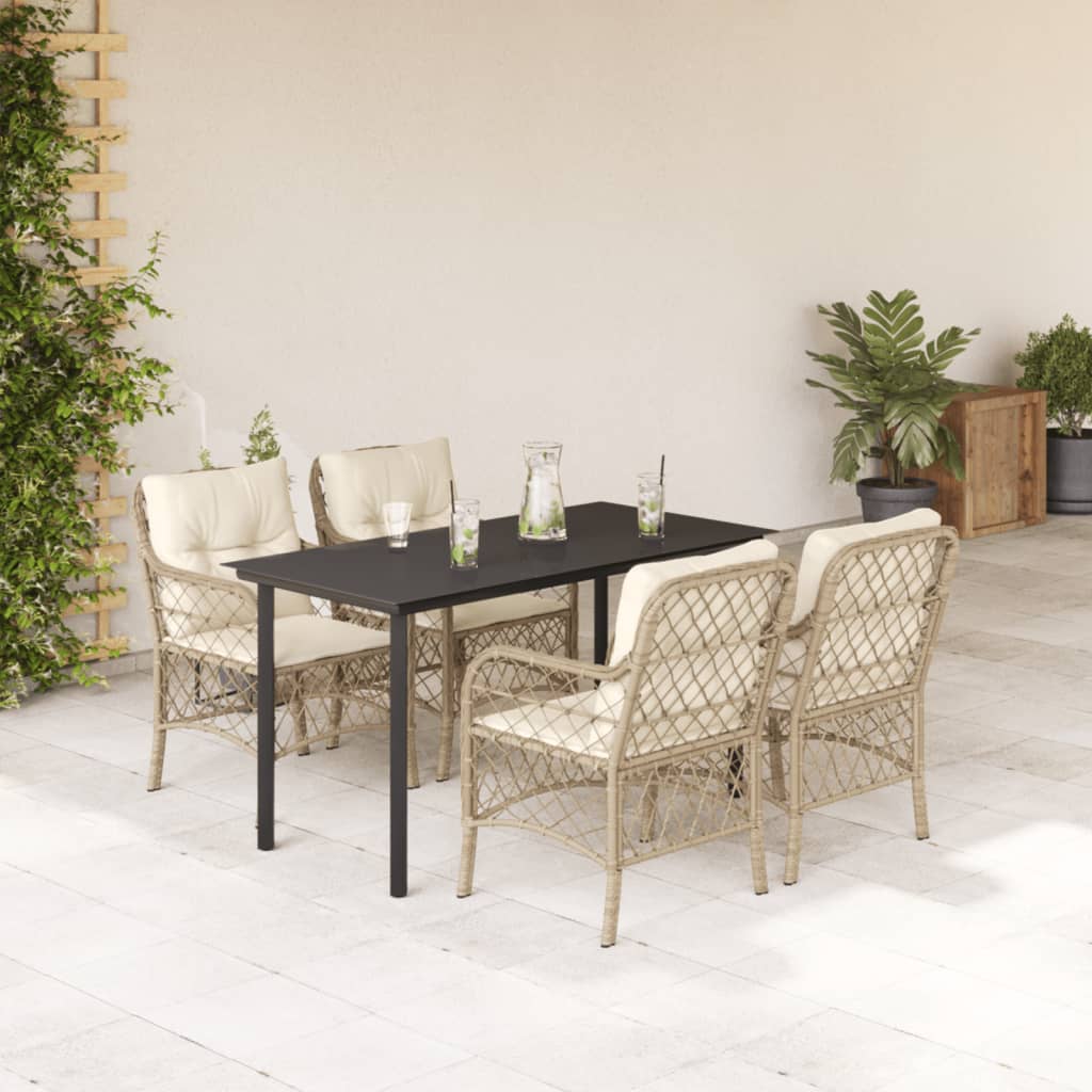 Set da Pranzo da Giardino 5 pz con Cuscini Beige in Polyrattancod mxl 87206