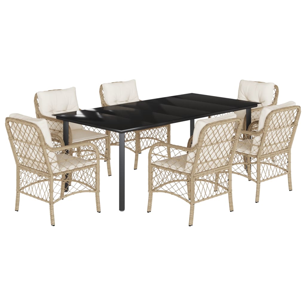 Set da Pranzo da Giardino 7 pz con Cuscini Beige in Polyrattan 3212150