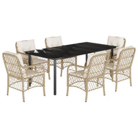 Set da Pranzo da Giardino 7 pz con Cuscini Beige in Polyrattan 3212150