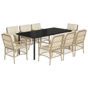 Set da Pranzo da Giardino 9 pz con Cuscini Beige in Polyrattan 3212151