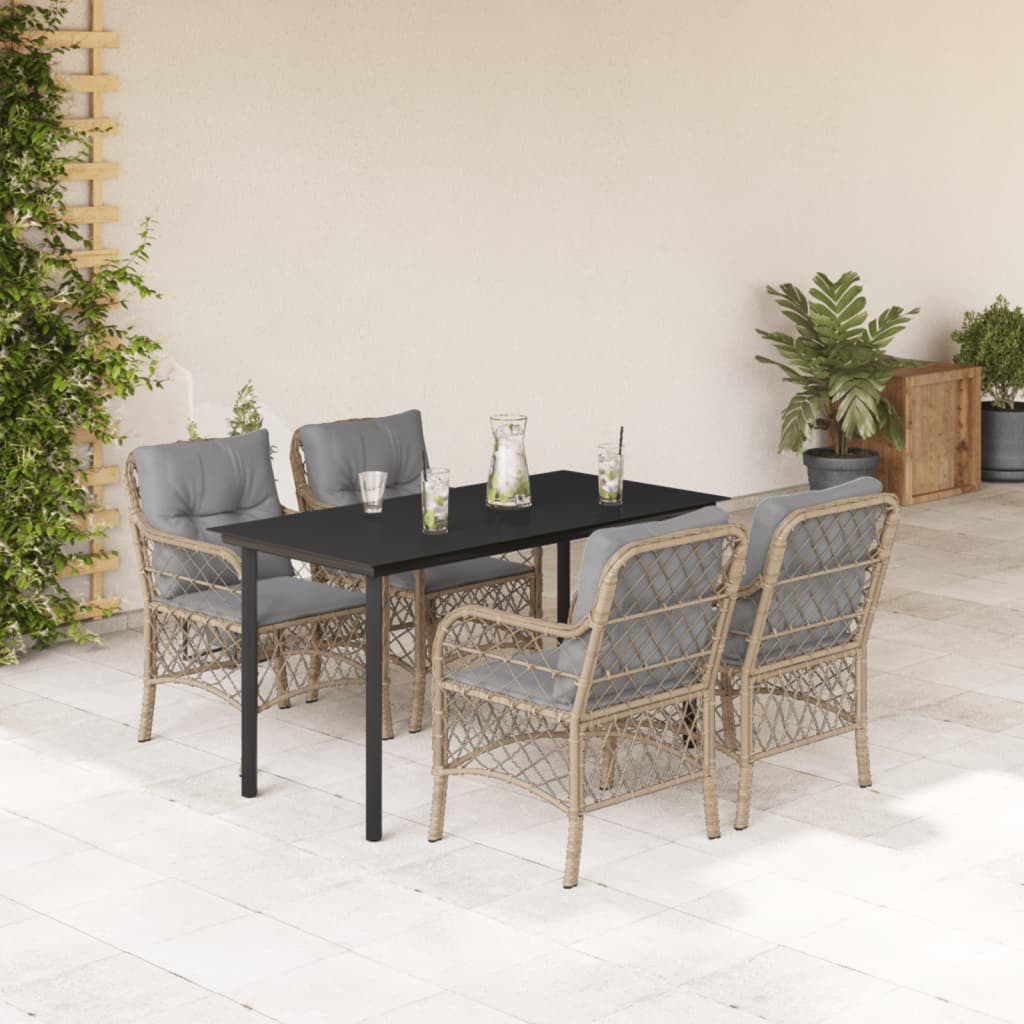 Set Pranzo da Giardino 5 pz con Cuscini Beige Misto Polyrattan 3212161