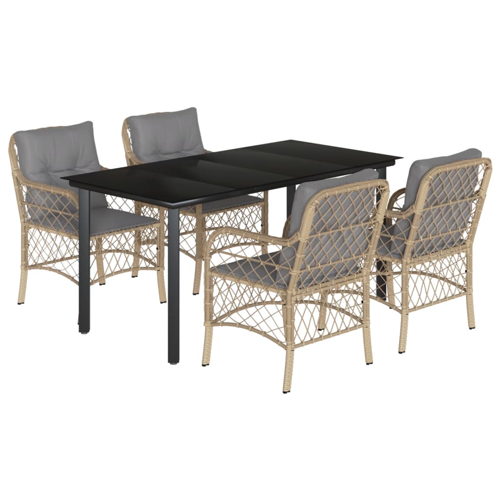 Set Pranzo da Giardino 5 pz con Cuscini Beige Misto Polyrattan 3212162