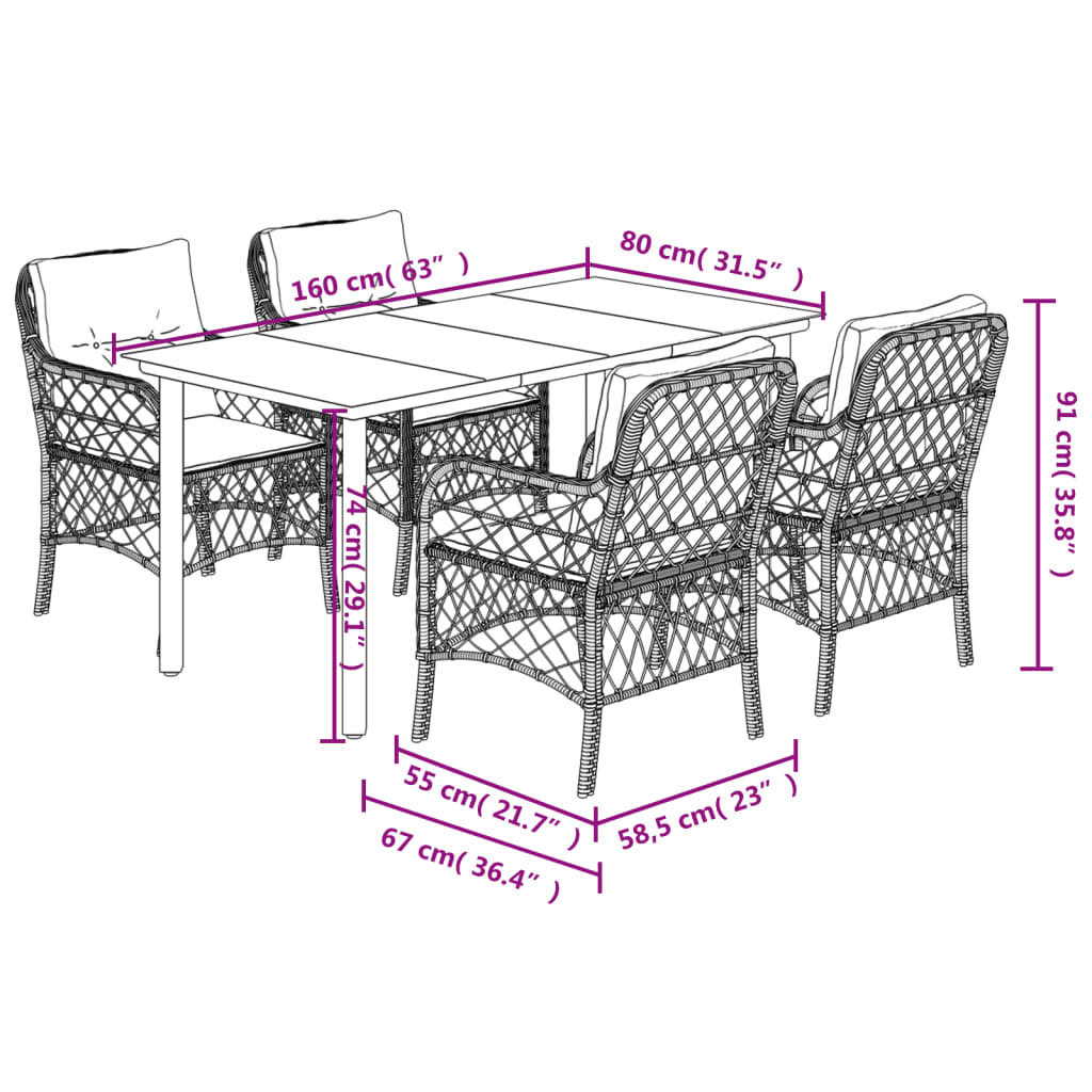 Set Pranzo da Giardino 5 pz con Cuscini Beige Misto Polyrattan 3212162