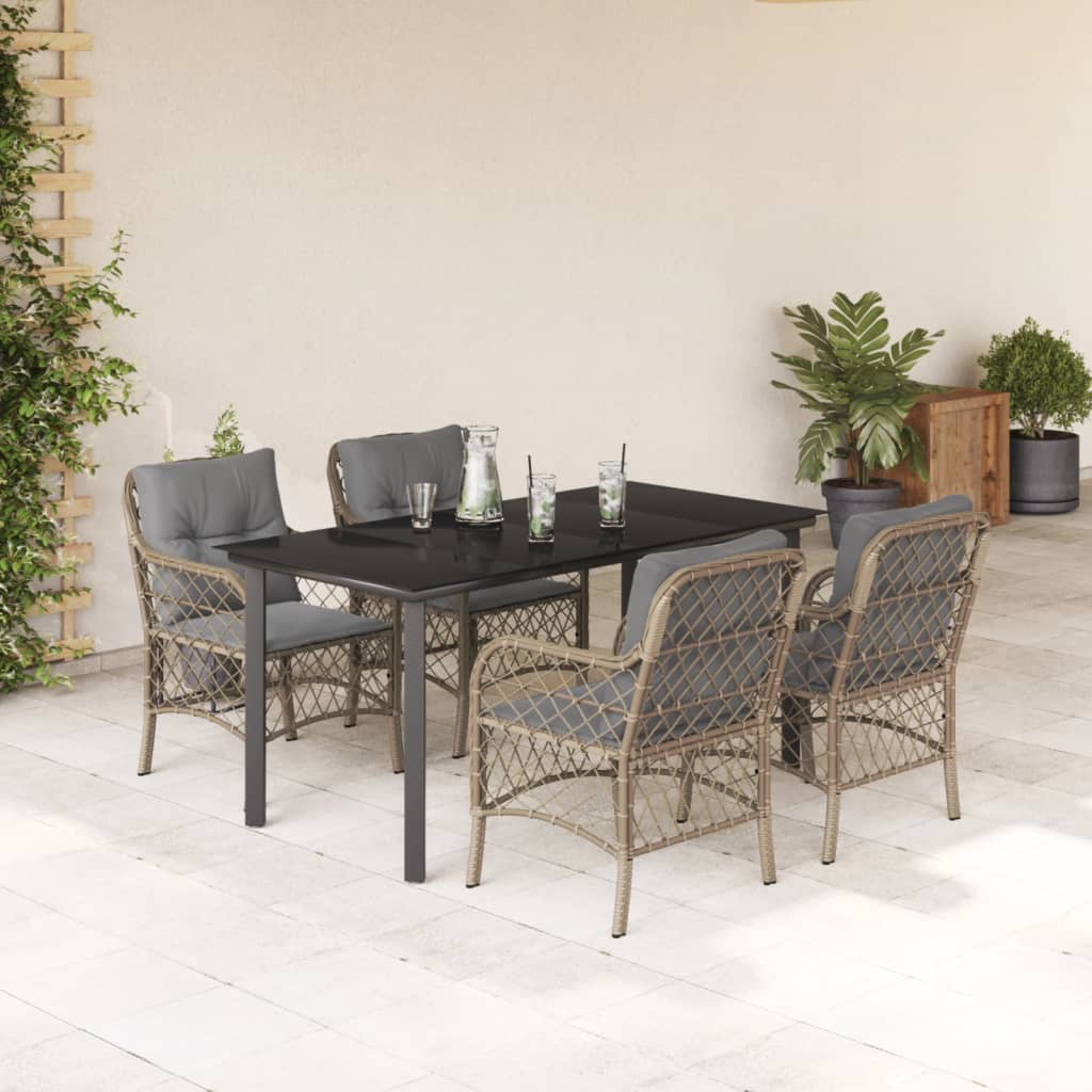 Set Pranzo da Giardino 5 pz con Cuscini Beige Misto Polyrattan 3212162