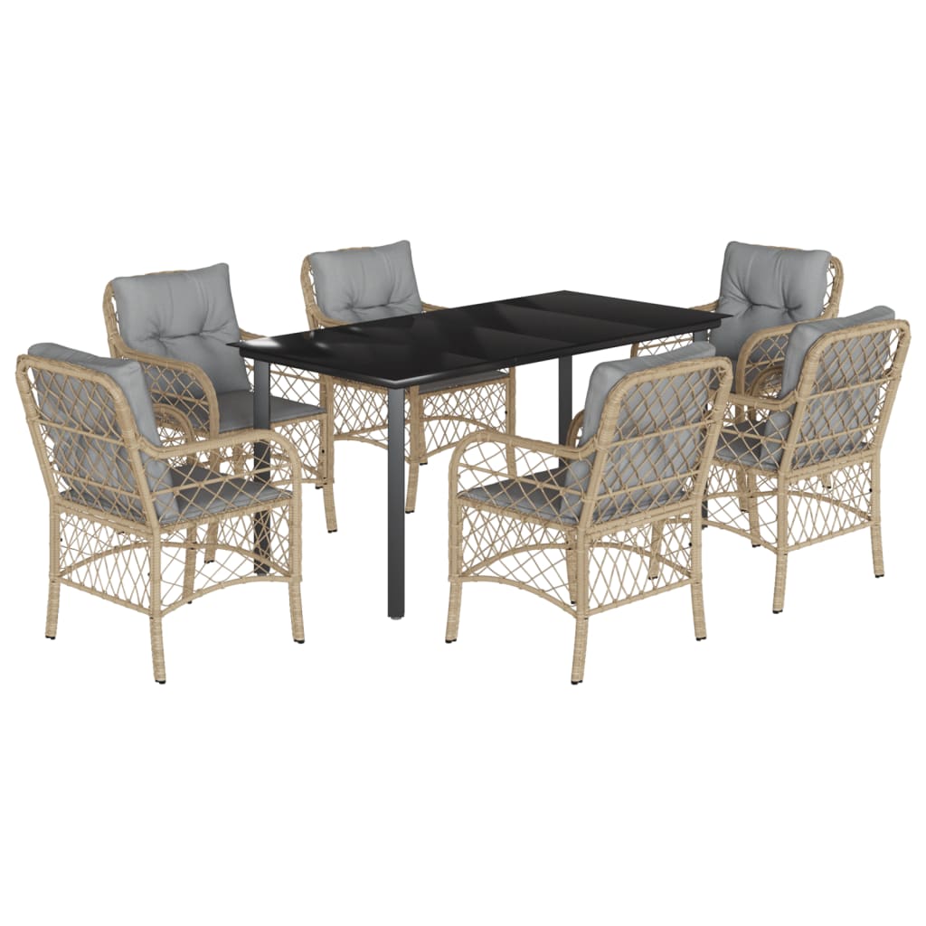 Set Pranzo da Giardino 7 pz con Cuscini Beige Misto Polyrattan 3212163