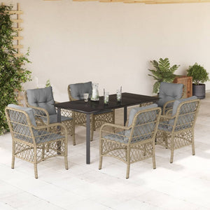 Set Pranzo da Giardino 7 pz con Cuscini Beige Misto Polyrattan 3212163