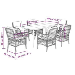 Set da Pranzo da Giardino 7 pz Cuscini Polyrattan Grigio Chiaro 3212170