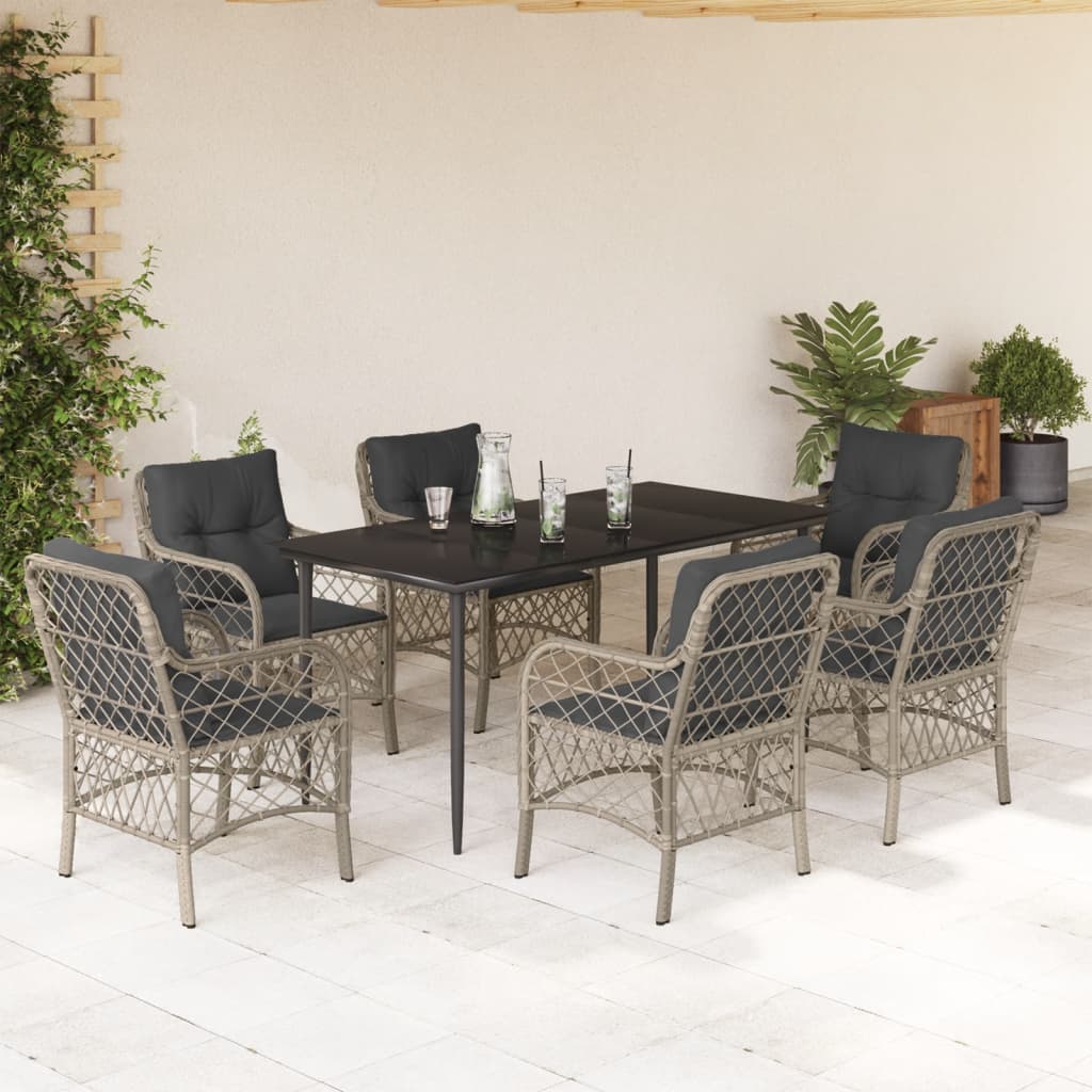 Set da Pranzo da Giardino 7 pz Cuscini Polyrattan Grigio Chiaro 3212170