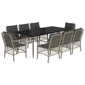 Set Pranzo da Giardino 9pz con Cuscini Grigio Chiaro Polyrattan 3212172