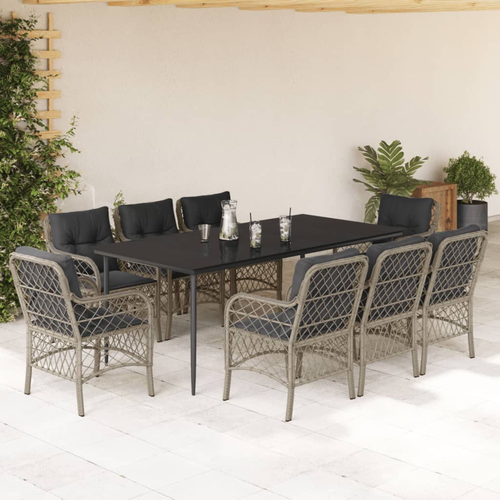 Set Pranzo da Giardino 9pz con Cuscini Grigio Chiaro Polyrattan 3212172