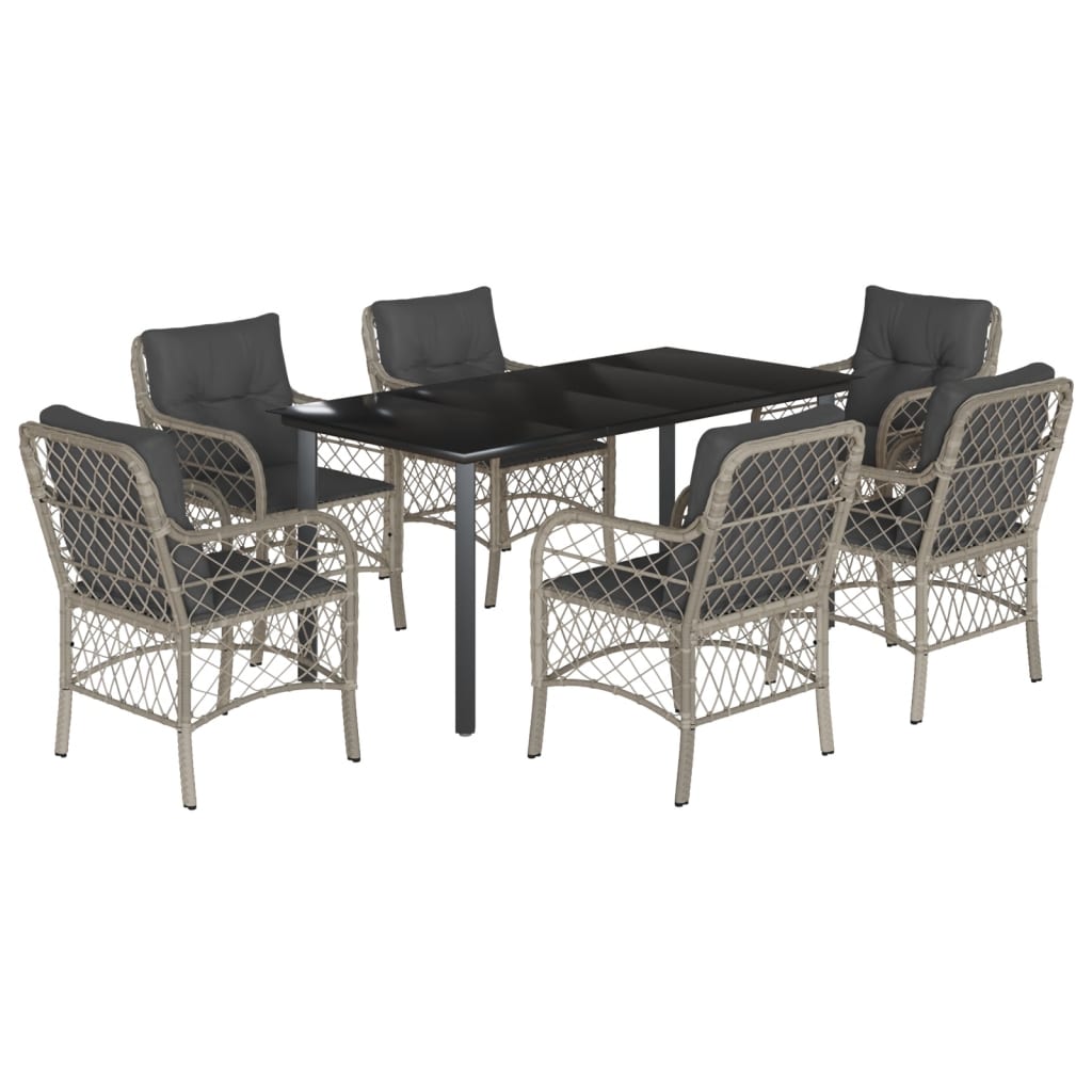 Set da Pranzo da Giardino 7 pz Cuscini Polyrattan Grigio Chiaro 3212177