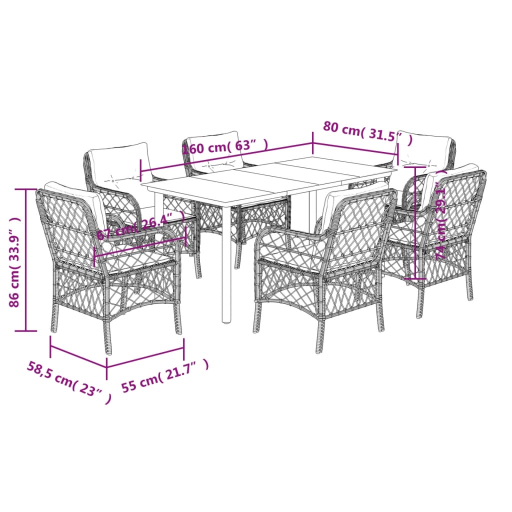 Set da Pranzo da Giardino 7 pz Cuscini Polyrattan Grigio Chiaro 3212177