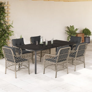 Set da Pranzo da Giardino 7 pz Cuscini Polyrattan Grigio Chiaro 3212178