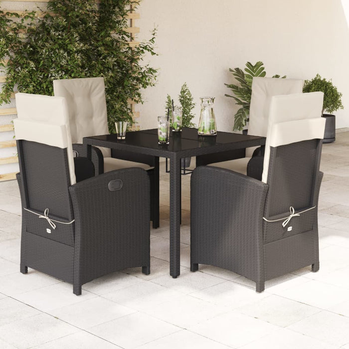 Set da Pranzo da Giardino 5 pz Nero con Cuscini in Polyrattan 3212196