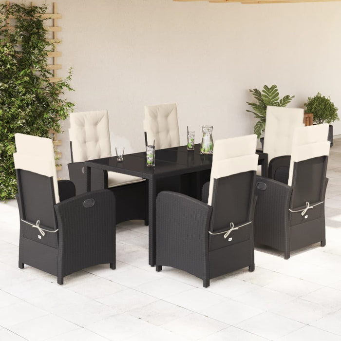 Set da Pranzo da Giardino 7 pz Nero con Cuscini in Polyrattancod mxl 87370