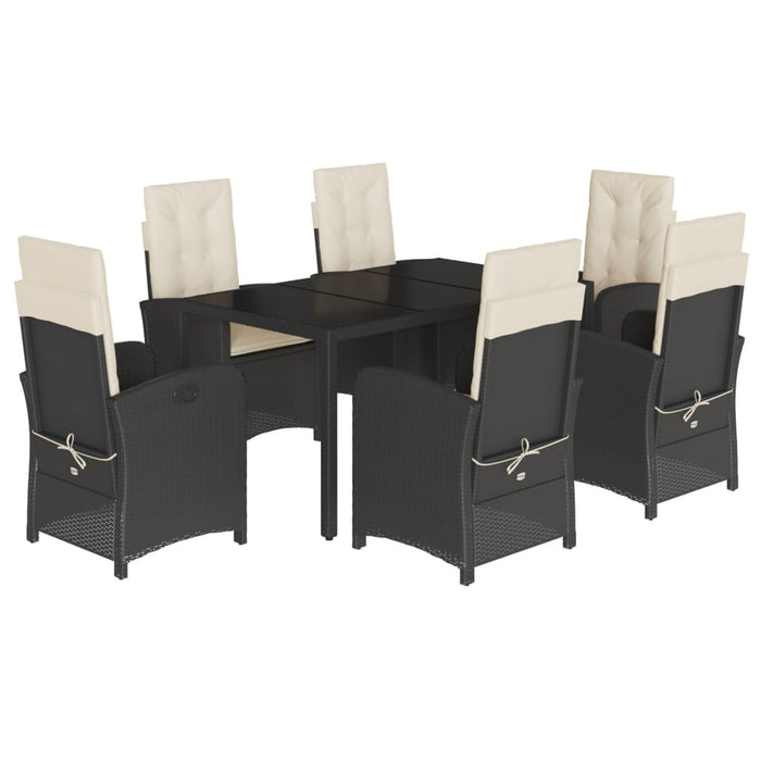 Set da Pranzo da Giardino 7 pz Nero con Cuscini in Polyrattan 3212199