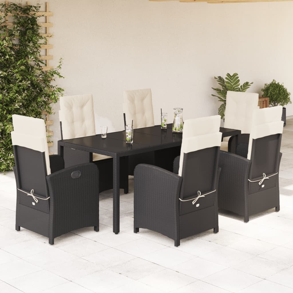 Set da Pranzo da Giardino 7 pz Nero con Cuscini in Polyrattancod mxl 111380