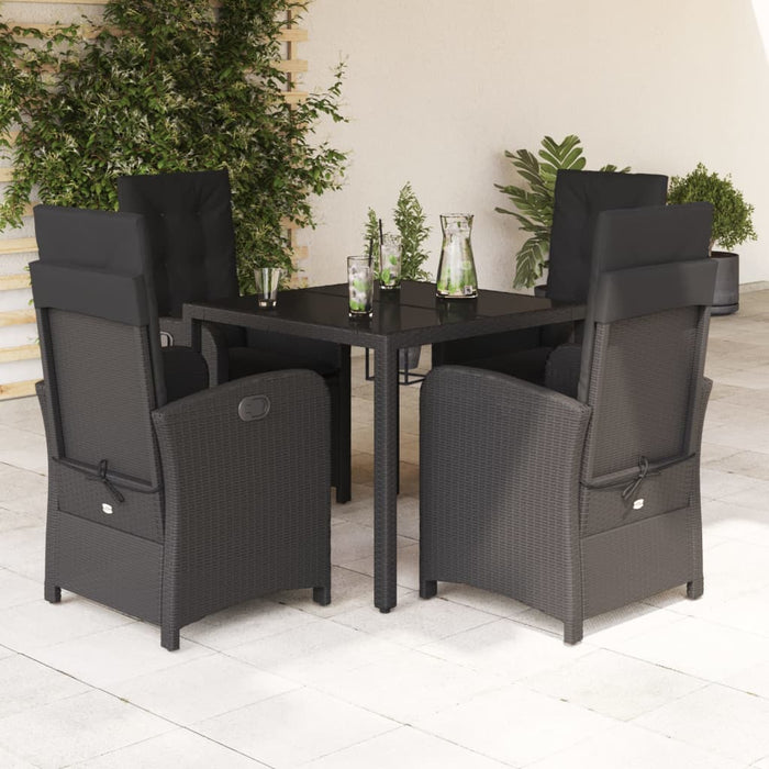 Set da Pranzo da Giardino 5 pz Nero con Cuscini in Polyrattan 3212204