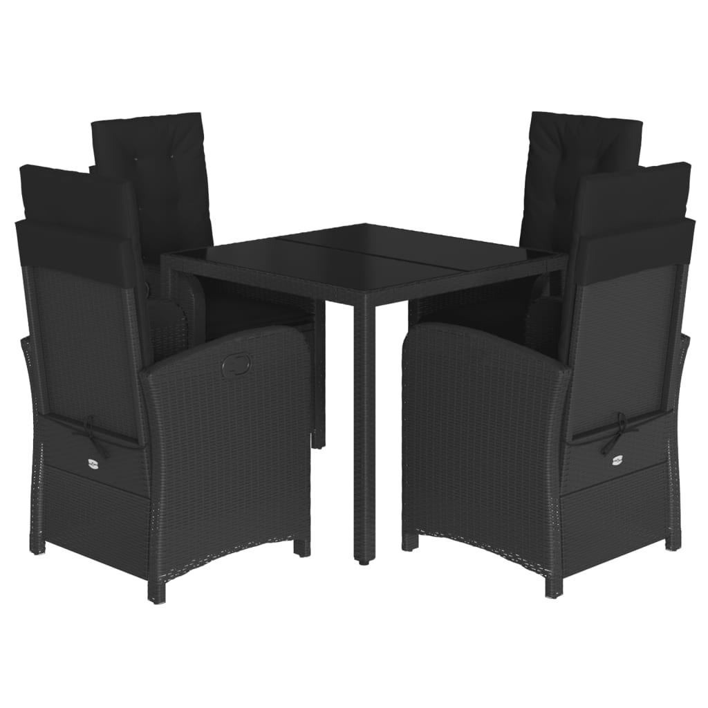 Set da Pranzo da Giardino 5 pz Nero con Cuscini in Polyrattan 3212205