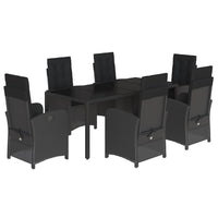 Set da Pranzo da Giardino 7 pz Nero con Cuscini in Polyrattan 3212209