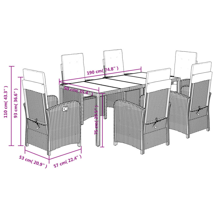 Set da Pranzo da Giardino 7 pz Nero con Cuscini in Polyrattan 3212209