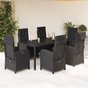 Set da Pranzo da Giardino 7 pz Nero con Cuscini in Polyrattan 3212209