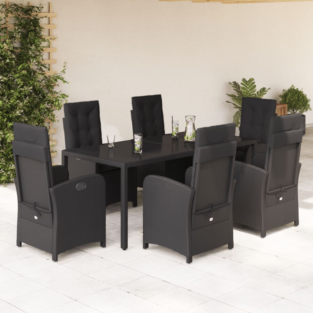 Set da Pranzo da Giardino 7 pz Nero con Cuscini in Polyrattancod mxl 116925