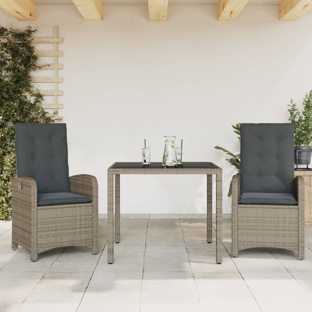 Set da Pranzo da Giardino 3 pz con Cuscini in Polyrattan Grigio 3212212