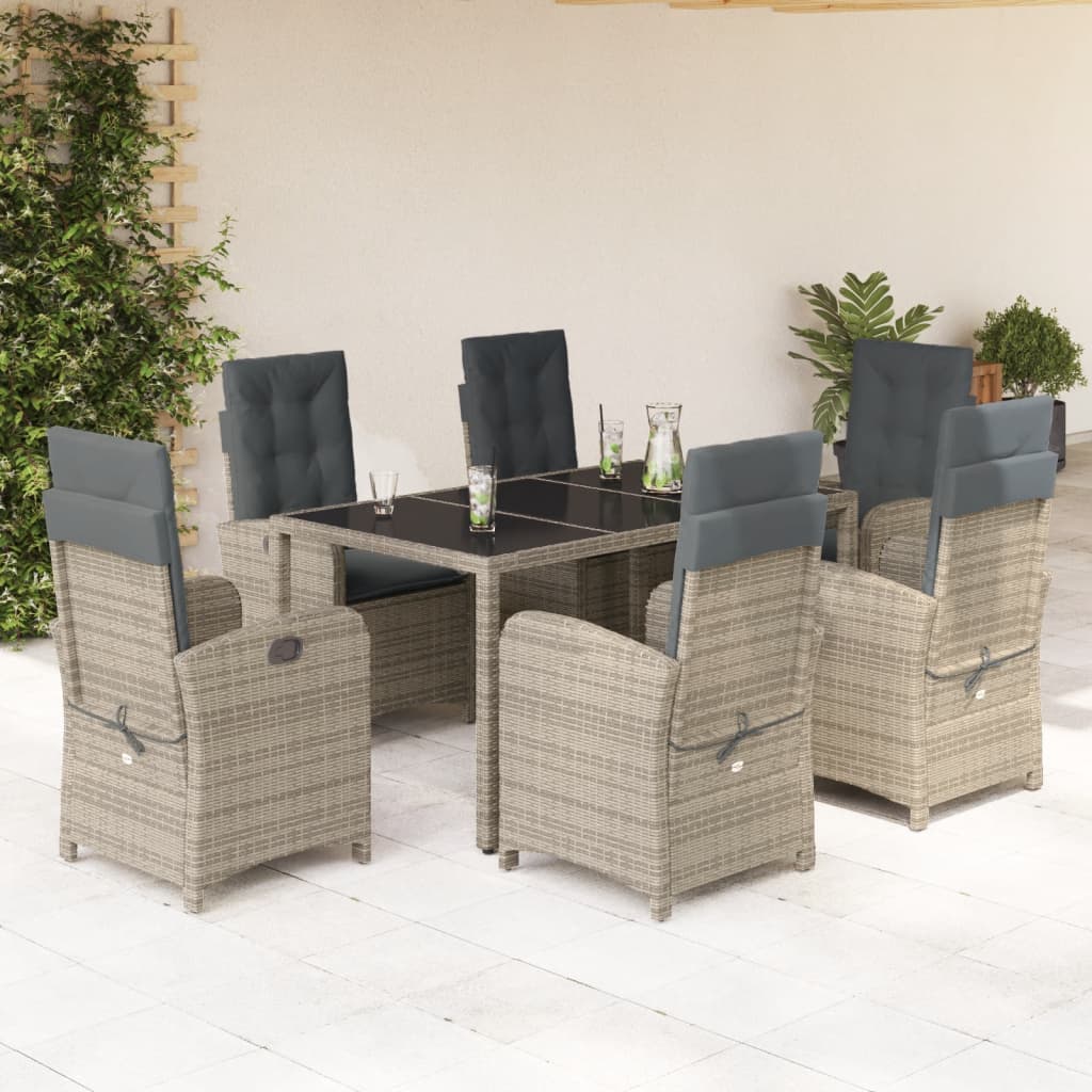 Set da Pranzo da Giardino 7 pz con Cuscini in Polyrattan Grigiocod mxl 115824