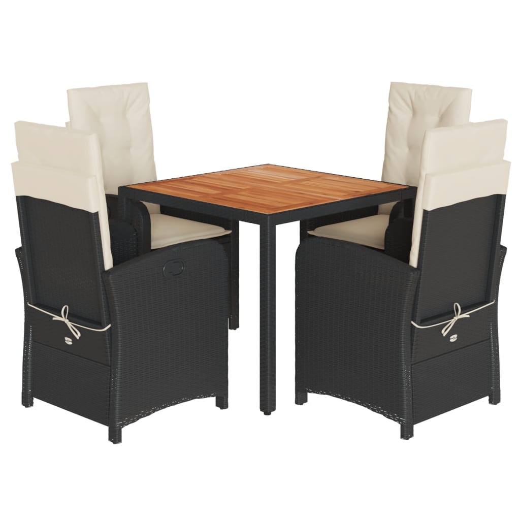 Set da Pranzo da Giardino 5 pz Nero con Cuscini in Polyrattan 3212222