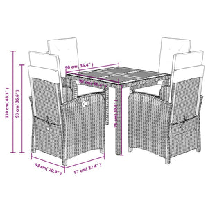 Set da Pranzo da Giardino 5 pz Nero con Cuscini in Polyrattan 3212222