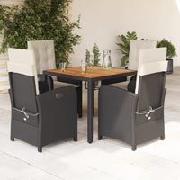 Set da Pranzo da Giardino 5 pz Nero con Cuscini in Polyrattan 3212222