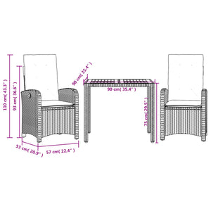 Set da Pranzo da Giardino 3 pz con Cuscini in Polyrattan Grigio 3212239