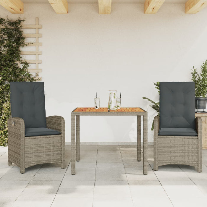 Set da Pranzo da Giardino 3 pz con Cuscini in Polyrattan Grigio 3212239